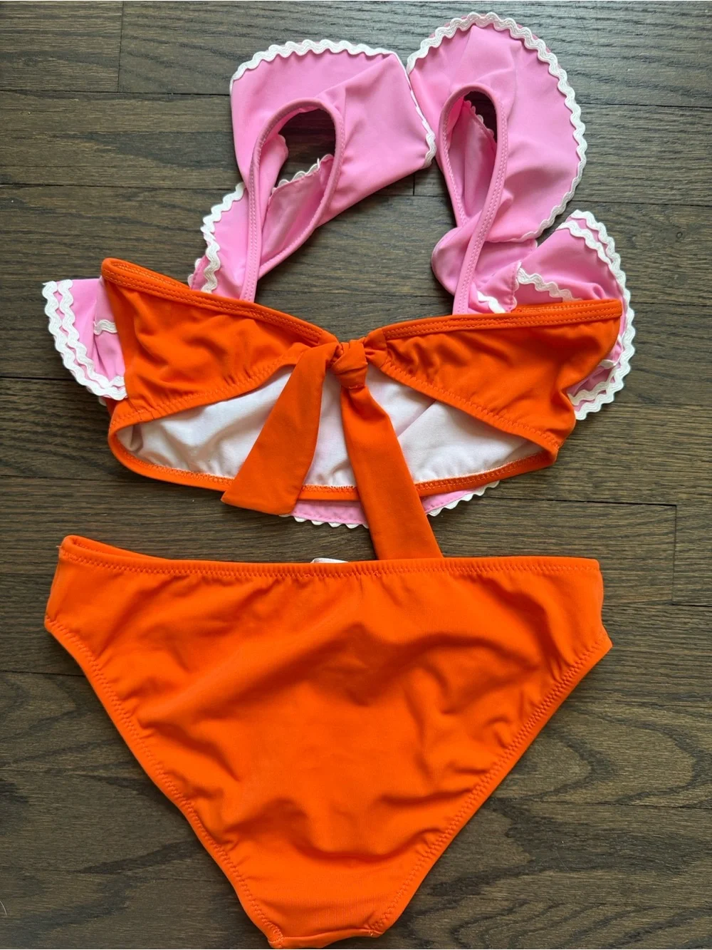 Girls Pink Ruffle Bikini Top with Orange Bottoms - Cute Swim Set